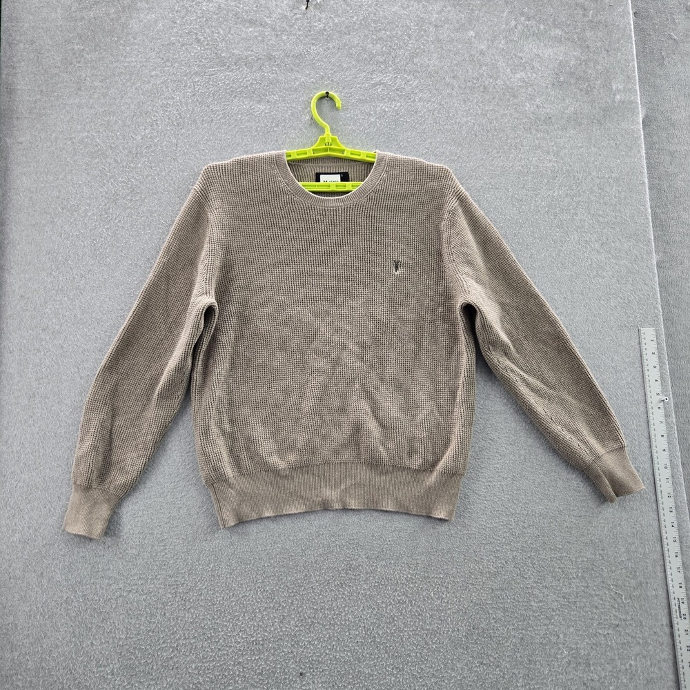 Allsaints Men Sweatshirt XL Brown Long Sleeve Rib Knit Logo Embroidered